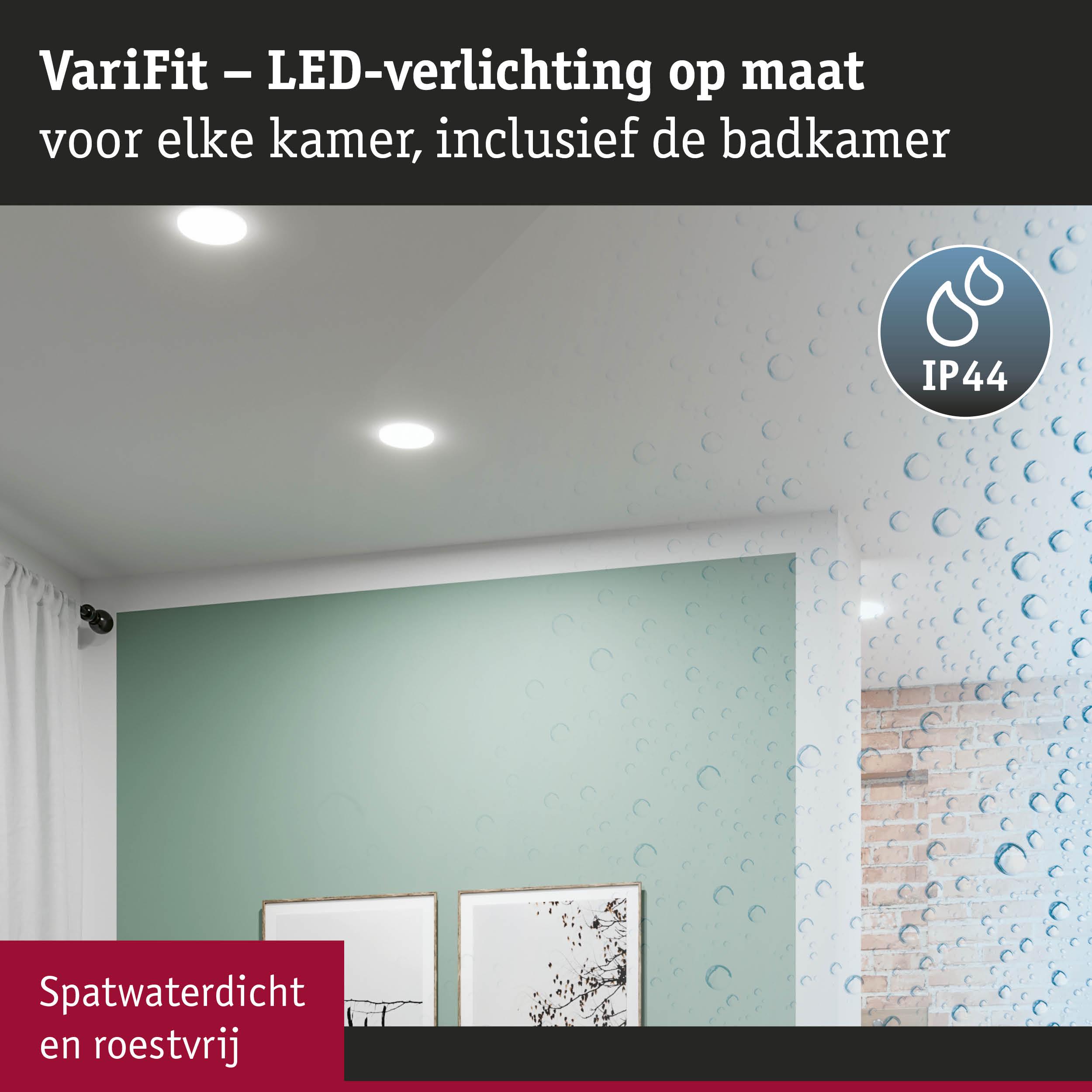 VariFit witte LED inbouwspots IP44 spatwaterdicht en roestvrij, geschikt voor badkamerverlichting