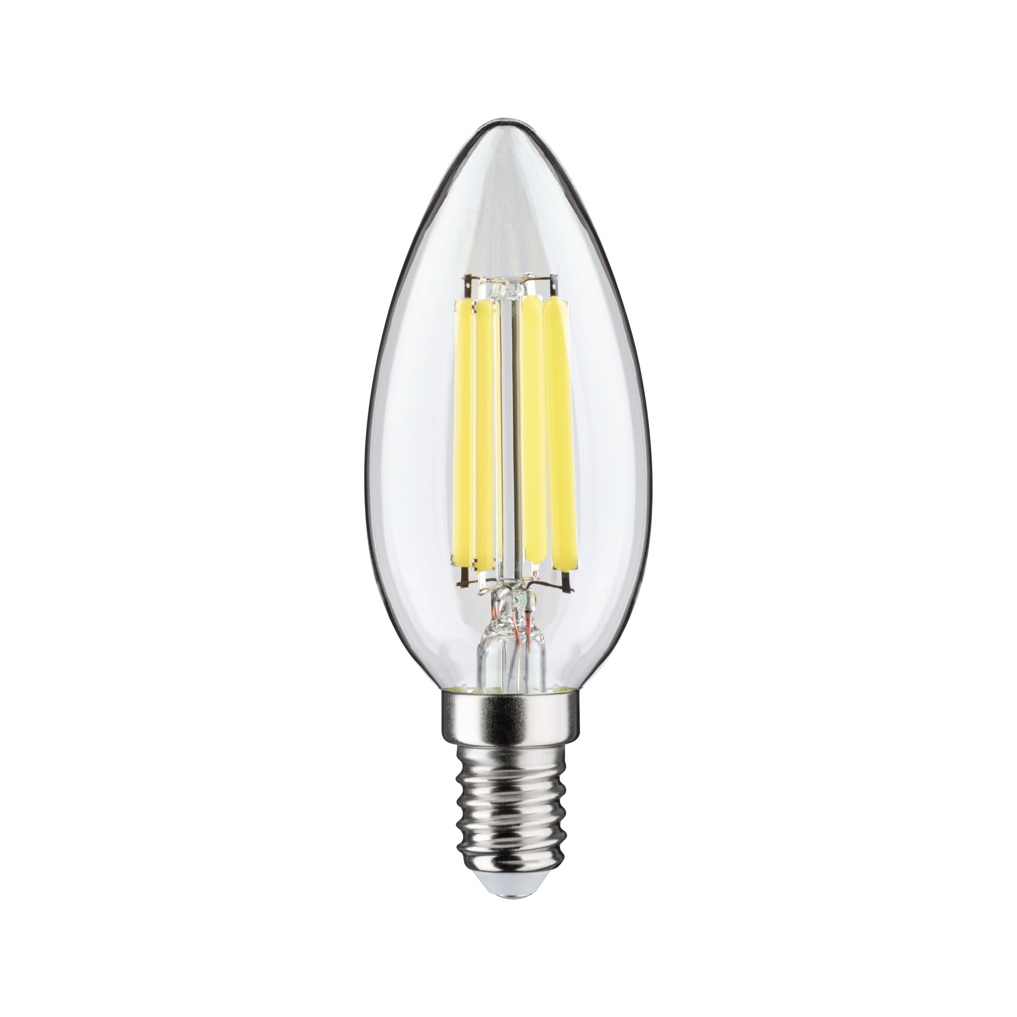 LED candle bulb with clear glass and silver screw base for energy-efficient lighting solutions