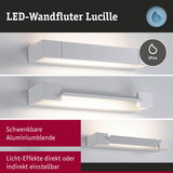 LED-Wandfluter Lucille aus weißem Aluminium mit schwenkbarer Blende und einstellbaren Licht-Effekten