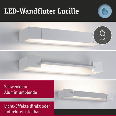 LED-Wandfluter Lucille aus weißem Aluminium mit schwenkbarer Blende und einstellbaren Licht-Effekten