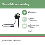 Zwarte LED-tuinschijnwerper met grondpen en kabel voor eenvoudige installatie en uitbreidbaar systeem