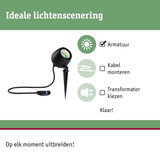 Zwarte LED-tuinschijnwerper met grondpen en kabel voor eenvoudige installatie en uitbreidbaar systeem
