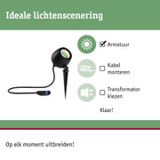 Zwarte LED-tuinschijnwerper met grondpen en kabel voor flexibele buitenverlichting