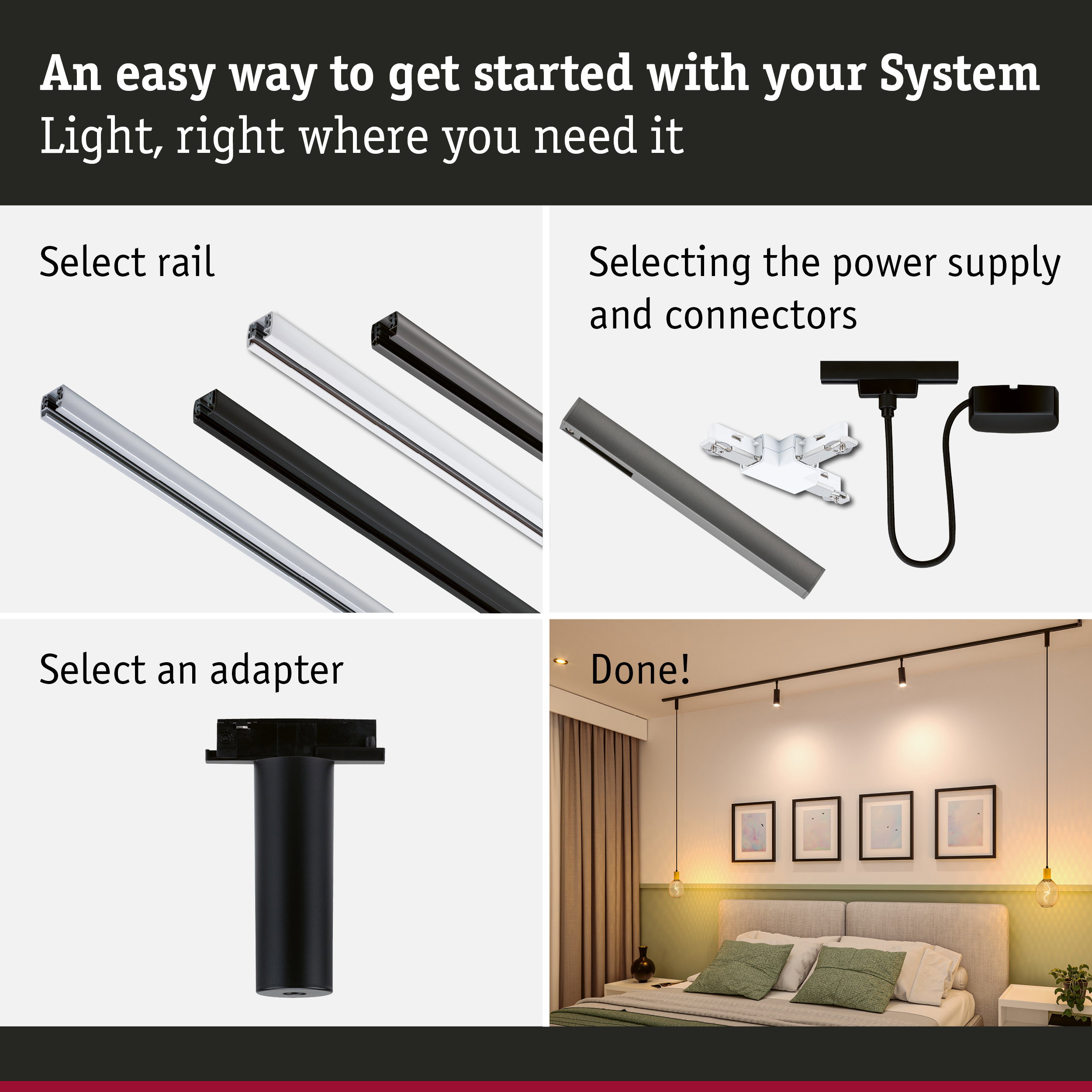 URail Pendant adapters Universal max. 50W 230V Black matt