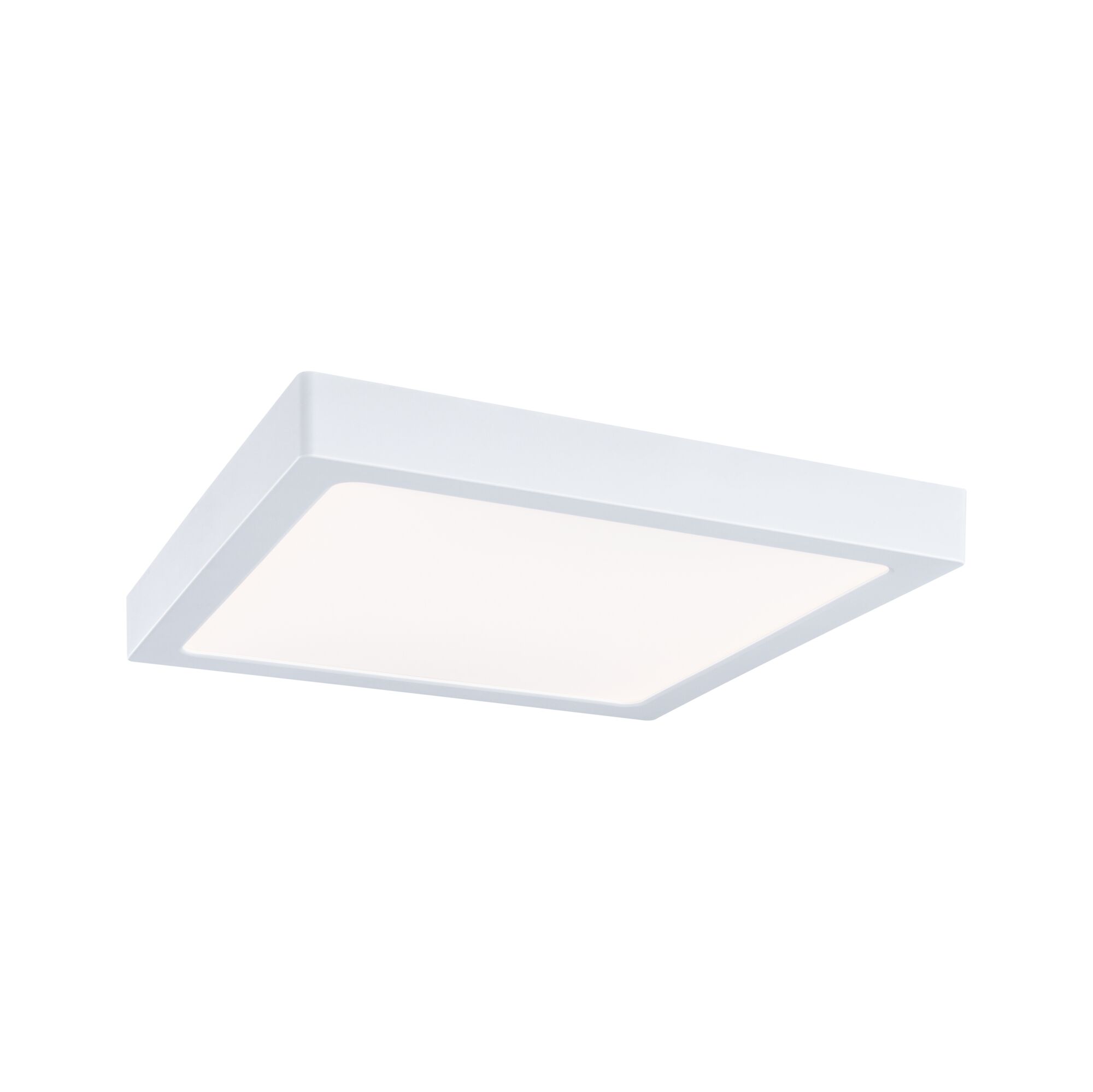 Square white LED ceiling light made of plastic with even illumination for living spaces