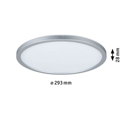 Rundes LED-Deckenpanel mit silbernem Aluminiumrahmen und weißem Diffusor, 293 mm Durchmesser