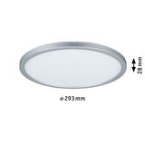 Rund LED-loftpanel med sølvfarvet aluminiumsramme og hvid diffuser, diameter 293 mm