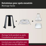 Entretoises pour spots encastrés avec support plastique noir et cadre LED blanc pour spots LED
