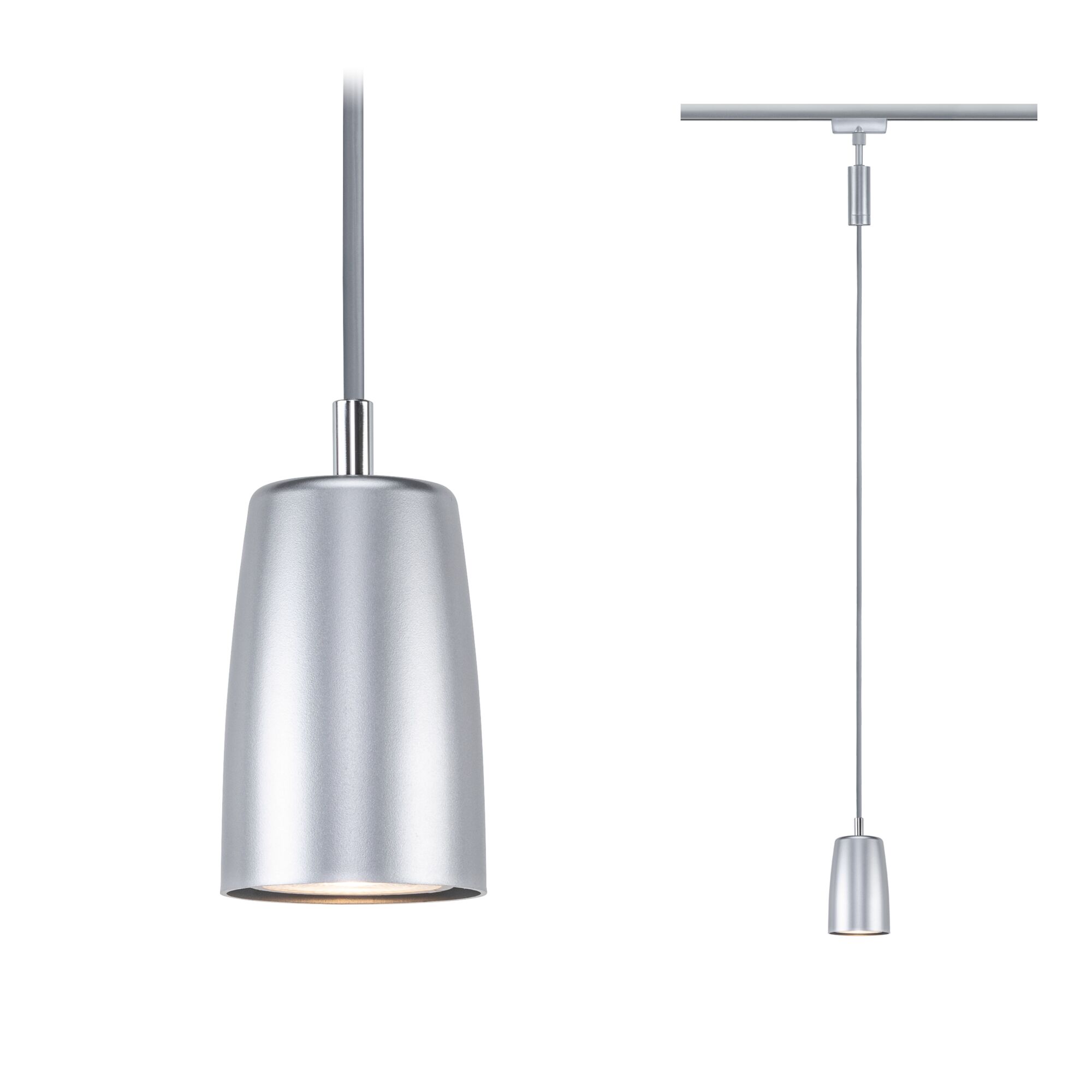 URail Pendel Cover GU10 max. 10W dimmbar 230V Chrom matt Moderner silberner Aluminium-Pendelleuchter mit schmalem Lampenschirm für stilvolle Innenbeleuchtung