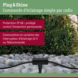 Commande d’éclairage radio Plug & Shine noire en extérieur avec protection IP68 pour éclairage 24V