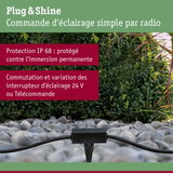 Commande d’éclairage radio Plug & Shine noire en extérieur avec protection IP68 pour éclairage 24V