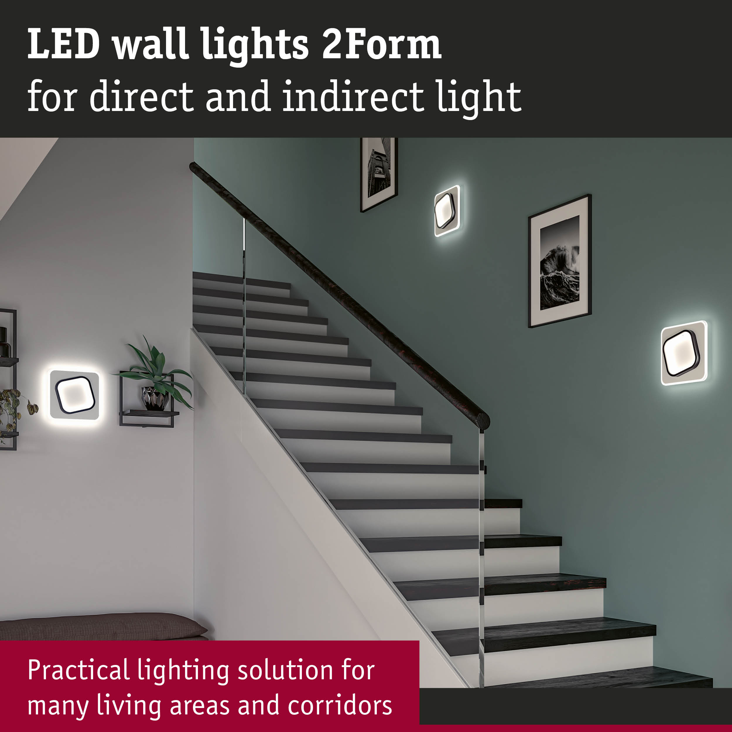 Modern white LED wall lights 2Form with direct and indirect lighting for stairs and corridors