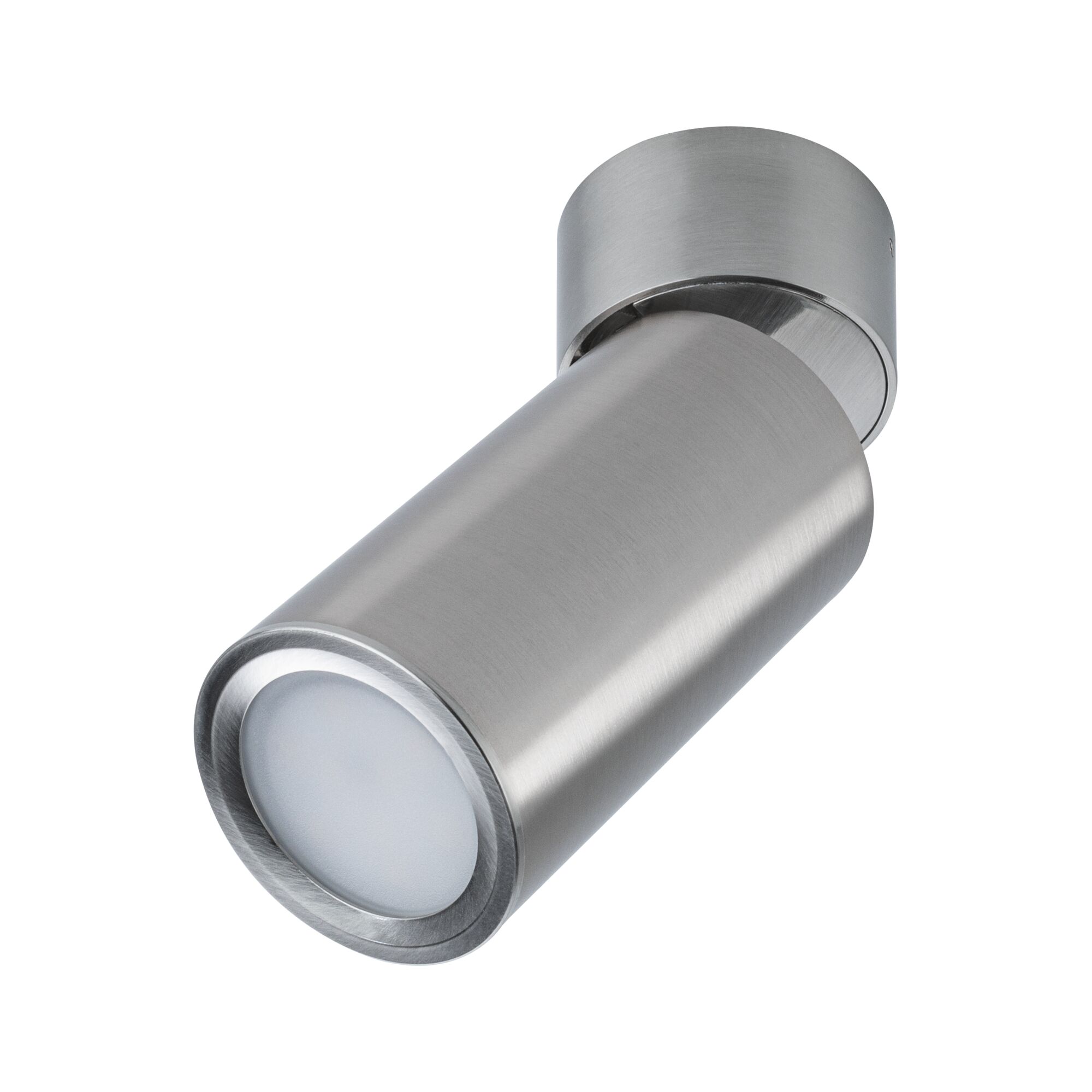 Moderner LED-Deckenstrahler aus gebürstetem Edelstahl in Silber für gezielte Raumbeleuchtung