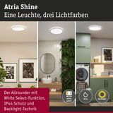 Atria Shine Deckenleuchte mit drei Lichtfarben, IP44 Schutz und Backlight-Technik in modernen Wohnräumen