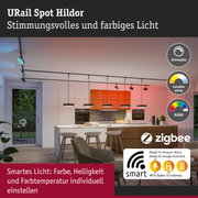 URail Spot Hildor schwarze Schienenleuchte mit dimmbaren, farbigen LED-Spots in moderner Küche