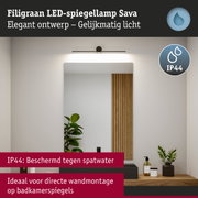 Filigraan zwarte LED-spiegellamp Sava met IP44 bescherming, ideaal voor badkamerwandmontage