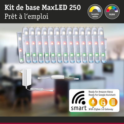 Kit de base MaxLED 250 avec bandes LED RGBW et alimentation, compatible Alexa et Google Assistant