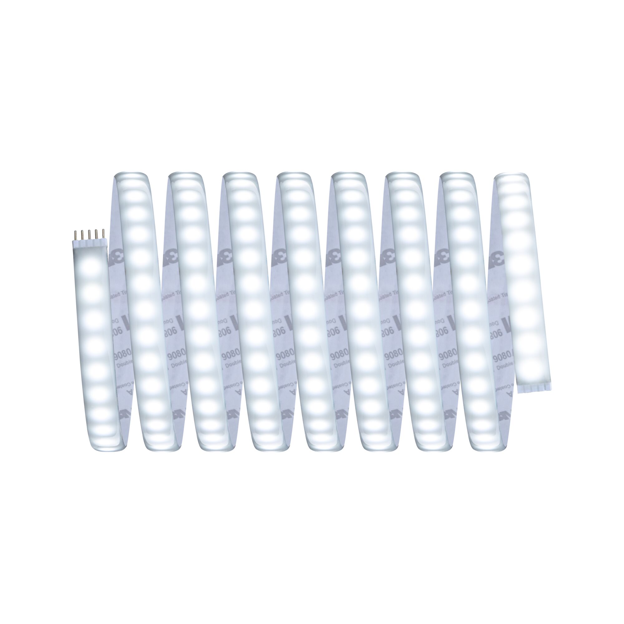 Flexible LED strip light with white LEDs and 4-pin connector for modern room lighting