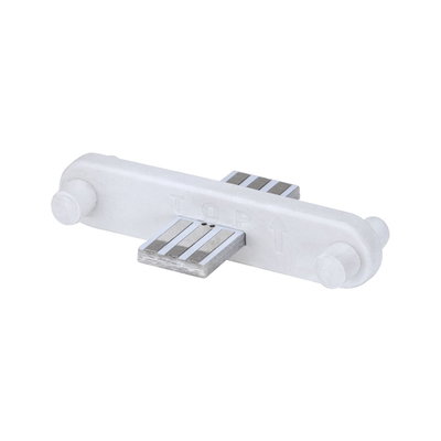 White plastic adapter with metal contacts for LED lighting systems, compact design