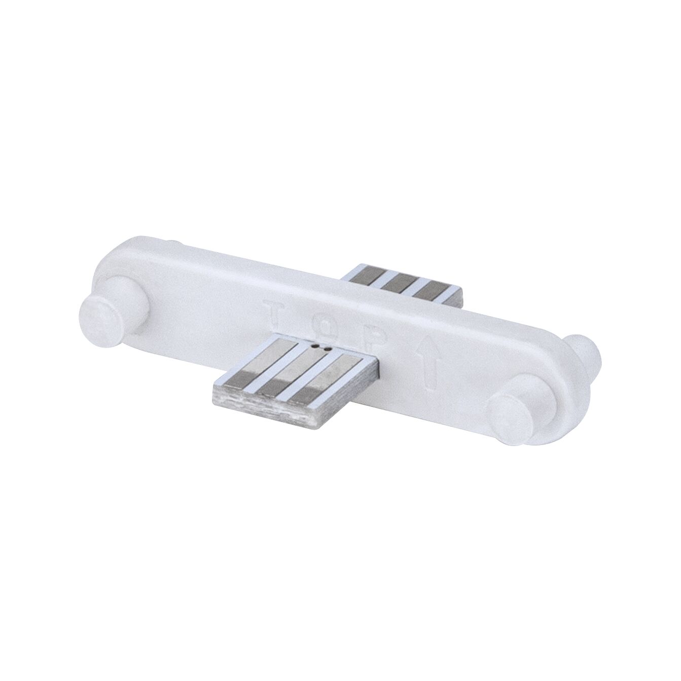 Adaptateur en plastique blanc avec contacts métalliques pour systèmes d'éclairage LED, design compact