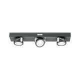 Drie-licht LED plafondspot in zwart en zilver metaal voor moderne kamerverlichting