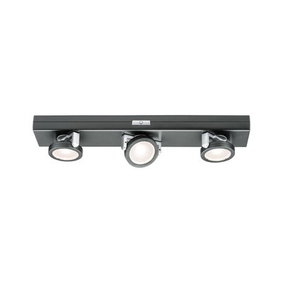 Three-light LED ceiling spotlight in black and silver metal for modern room lighting