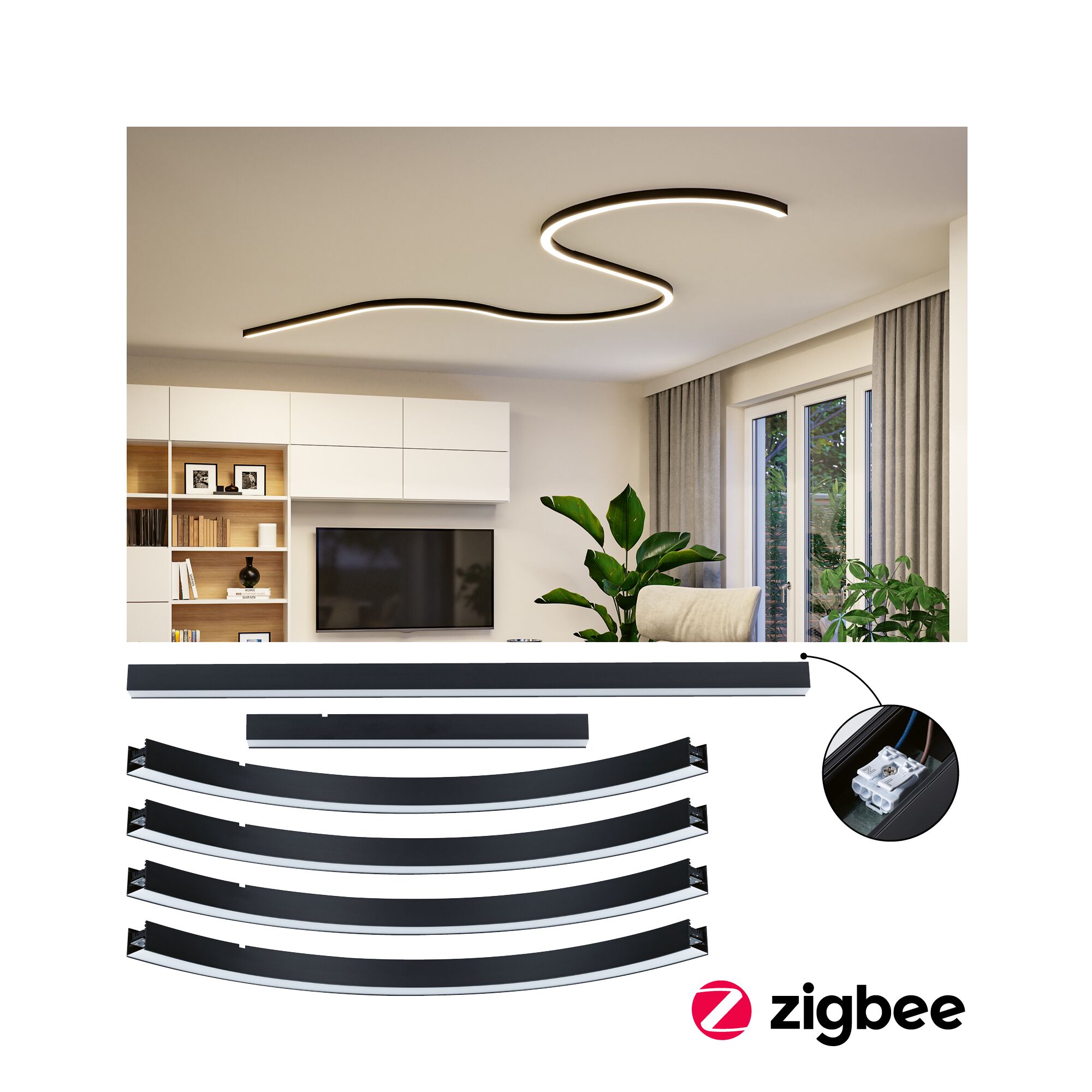Linion Lichtkanal Smart Home Zigbee 3.0 S-Form Komplettset 230/24V W 3000K Signalschwarz