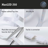Bande LED MaxLED 250 avec protection, 30 LED/m, ruban adhésif blanc, découpable et facile à connecter