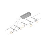 Modern cable lighting system with five white metal LED spotlights for flexible room illumination