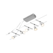 Modern white LED cable light with adjustable metal spotlights for flexible room lighting