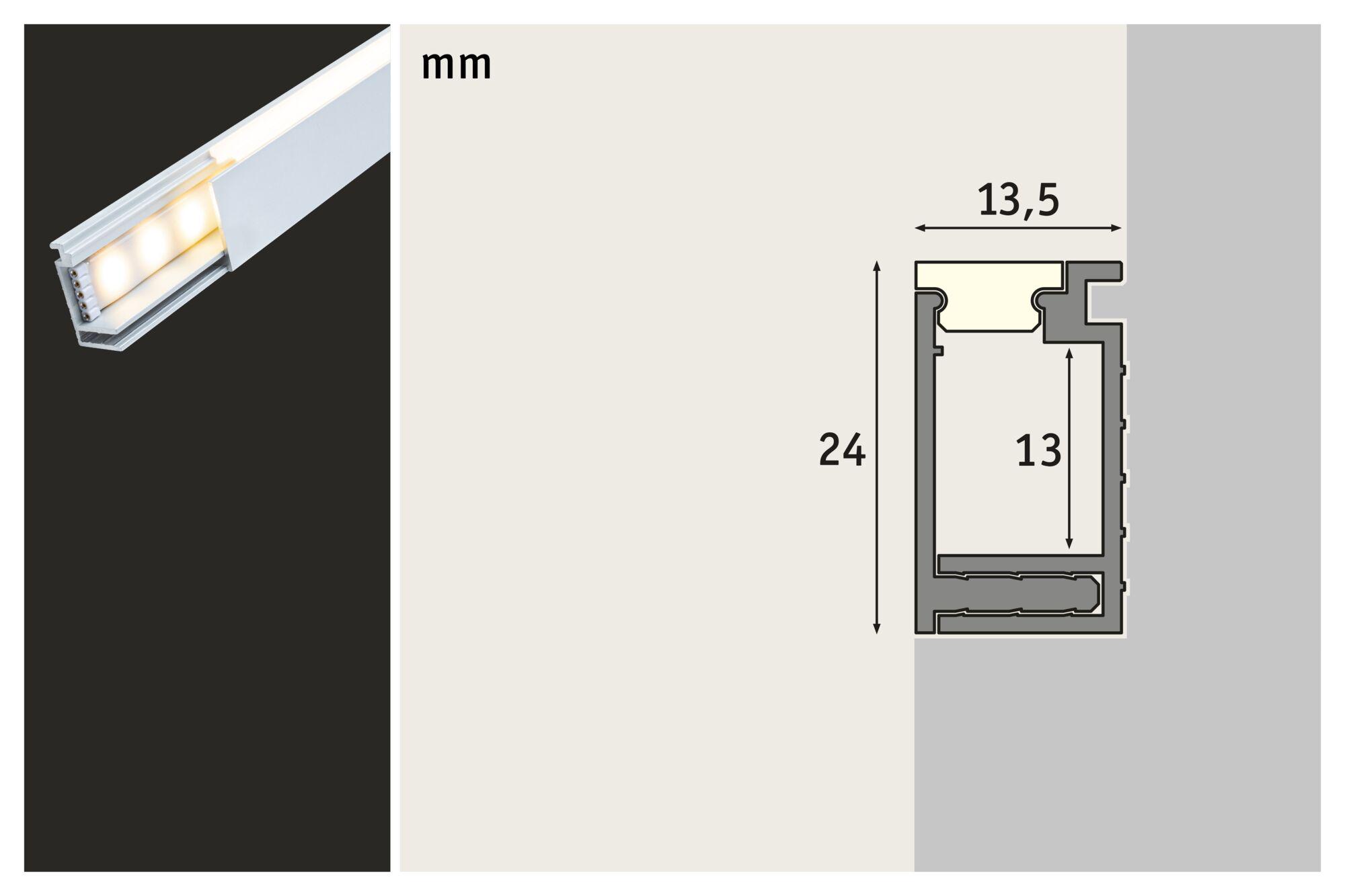 Aluminium LED-Profil in Weiß mit Abdeckung, Maße 24x13,5 mm, für LED-Streifen Beleuchtung