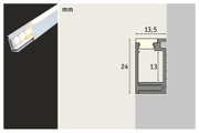 White aluminium LED profile with cover, dimensions 24x13.5 mm, for LED strip lighting installation