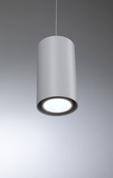 Moderner zylindrischer Deckenpendelleuchte in mattem Grau aus Metall mit LED-Lichtquelle