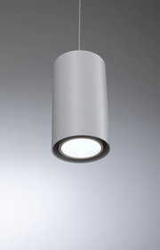 Moderner zylindrischer Deckenpendelleuchte in mattem Grau aus Metall mit LED-Lichtquelle