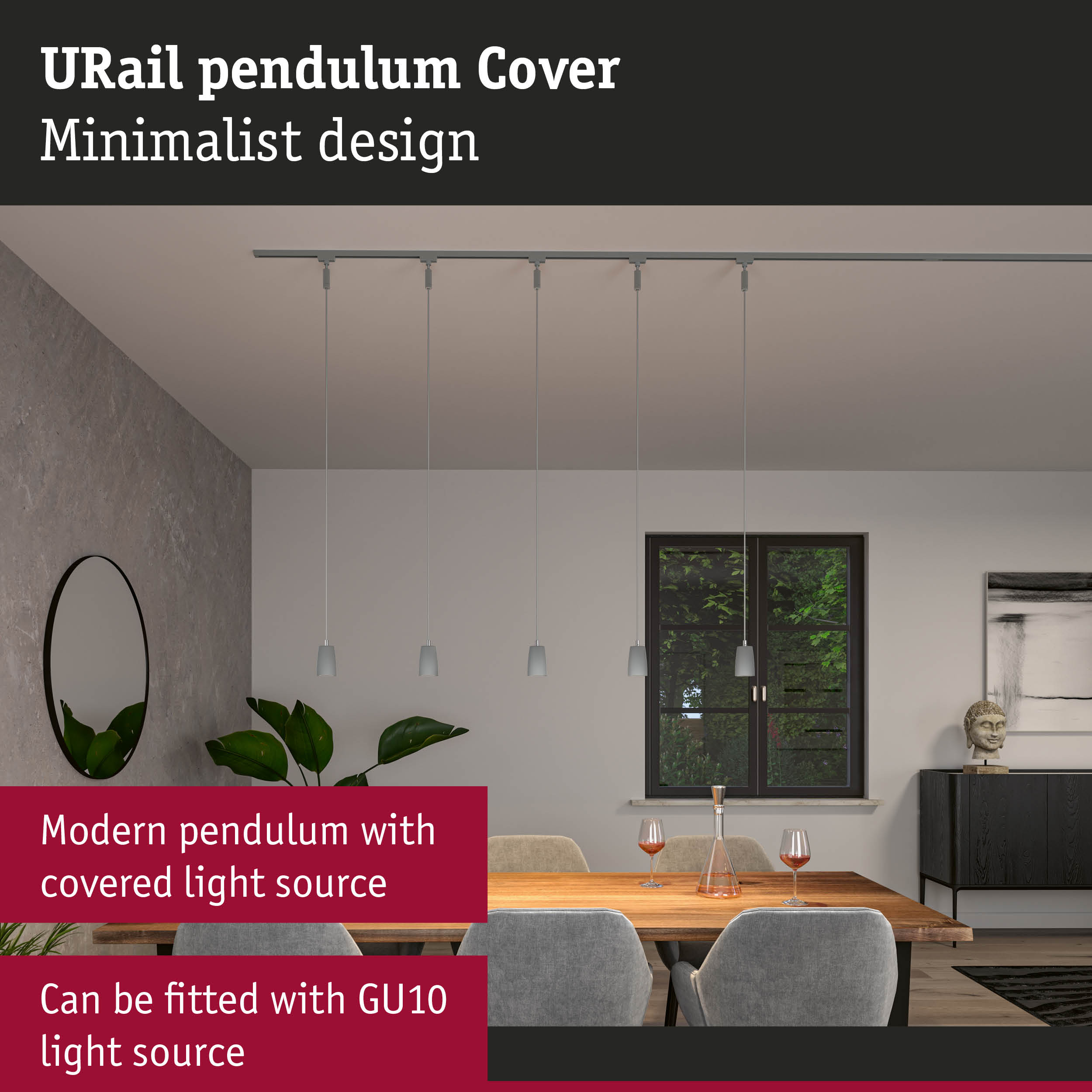 Minimalist grey URail pendulum cover with modern lighting and GU10 light source for interiors