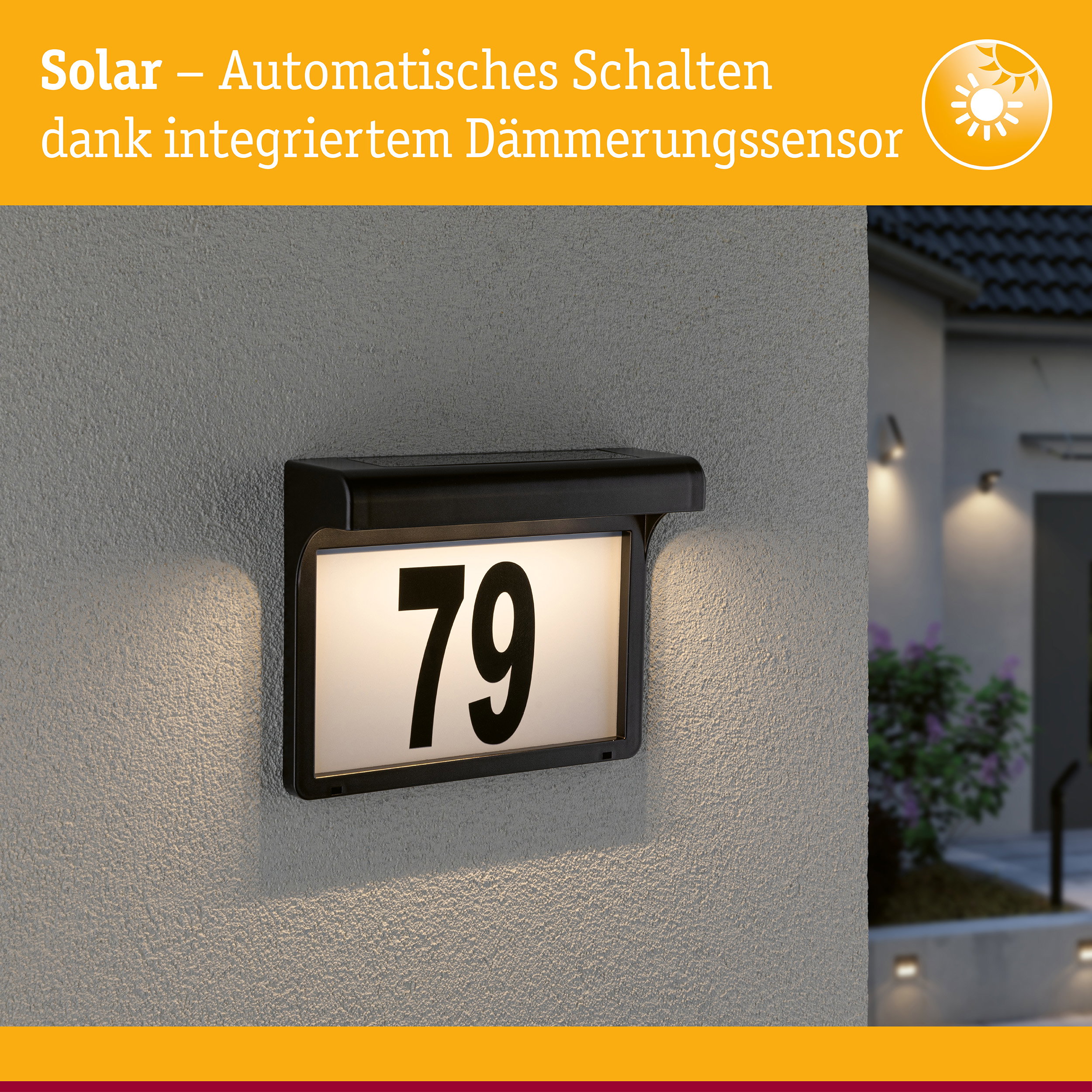 Solar LED Hausnummernleuchte Dayton II IP44 3000K 2lm Schwarz