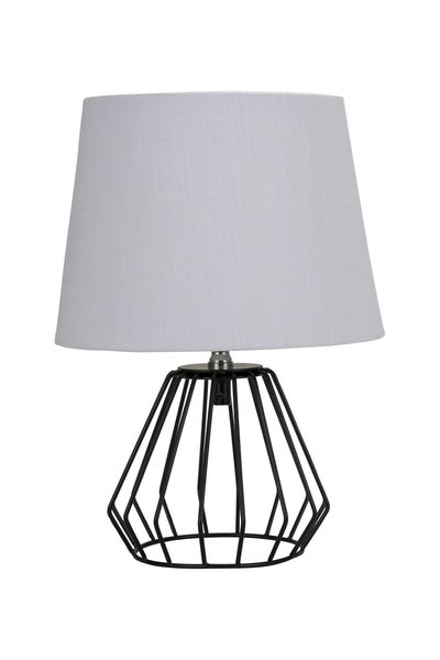 Moderne Tischlampe mit weißem Stoffschirm und schwarzem Metallgestell für stilvolle Beleuchtung