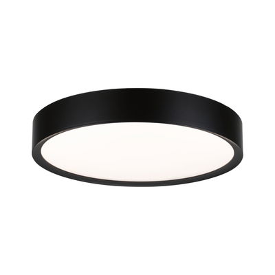 Round ceiling light with black metal frame and white diffuser for modern room lighting