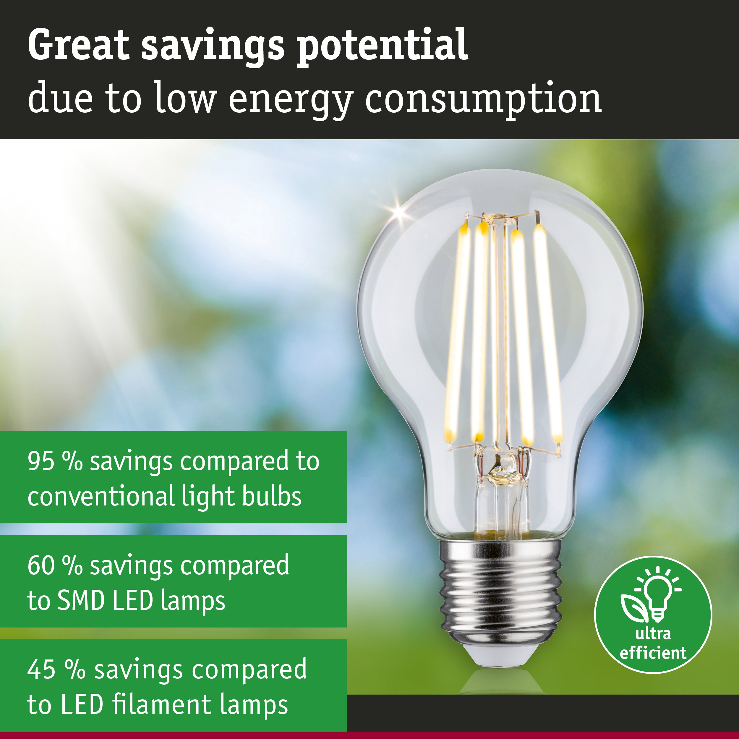 Energy-saving LED light bulb with clear glass and silver base, ultra efficient for lighting solutions