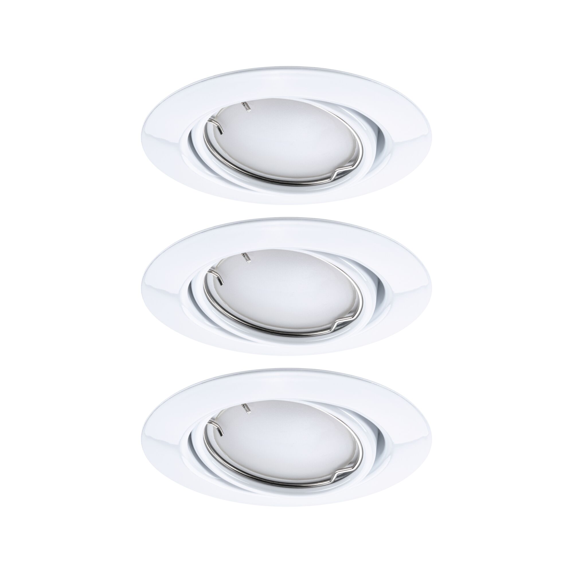 Drie witte metalen inbouwspots met verstelbare reflector voor flexibele LED-verlichting