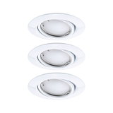 Drie witte metalen inbouwspots met verstelbare reflector voor flexibele LED-verlichting