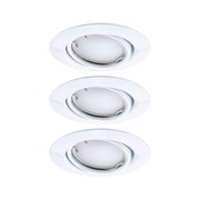 Drei weiße Einbaustrahler aus Metall mit schwenkbarem Reflektor für flexible LED-Beleuchtung