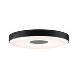 Round ceiling light with black metal frame and white diffuser for modern interior lighting