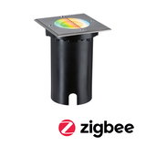 Square stainless steel recessed LED spotlight with black housing and RGB color change feature