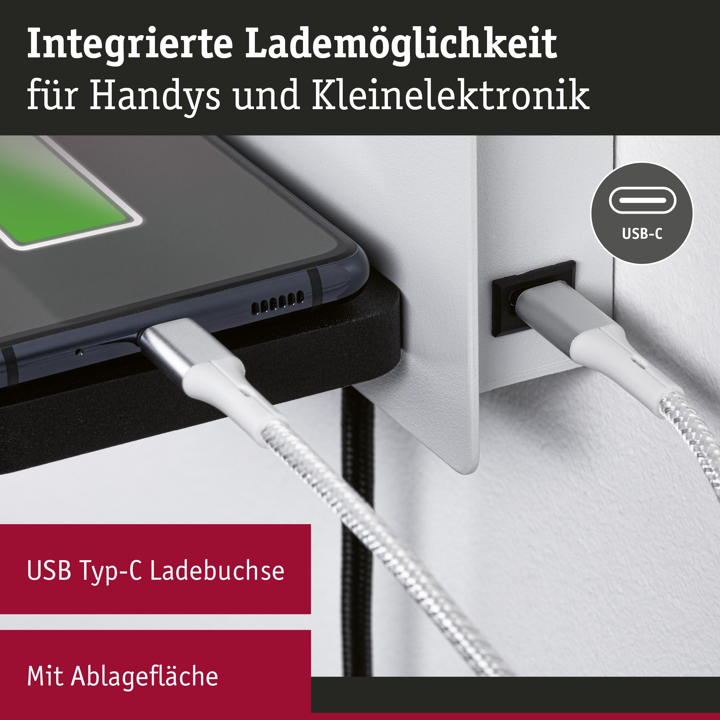 USB Typ-C Ladebuchse mit integriertem Ladekabel und Ablagefläche für Handys und kleine Elektronik
