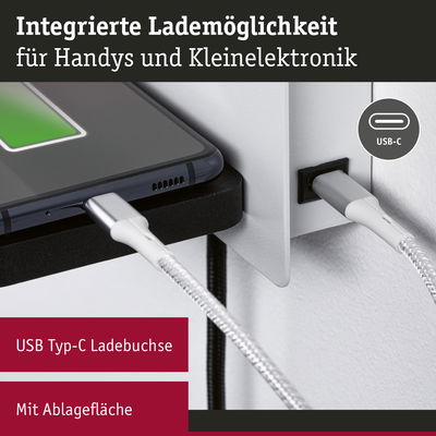 USB Typ-C Ladebuchse mit integriertem Ladekabel und Ablagefläche für Handys und kleine Elektronik