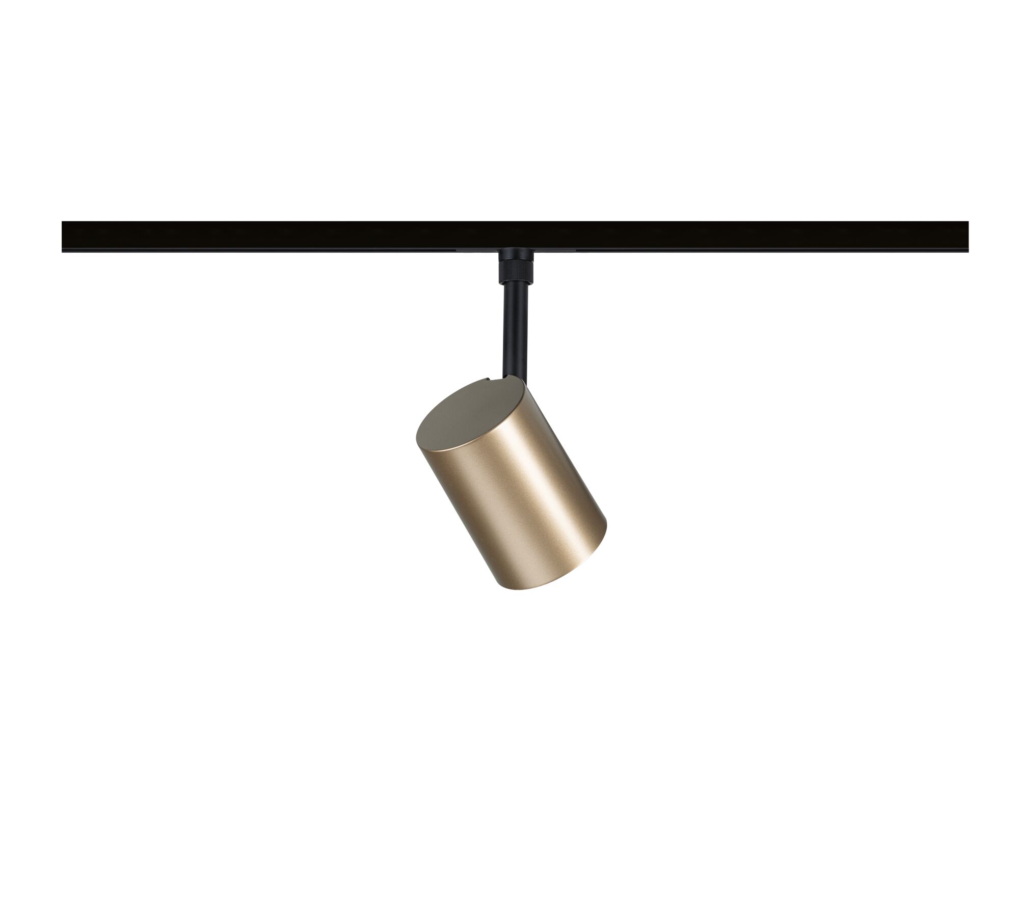 Moderner goldfarbener Aluminium-Spot an schwarzer Schiene für flexible Raumbeleuchtung