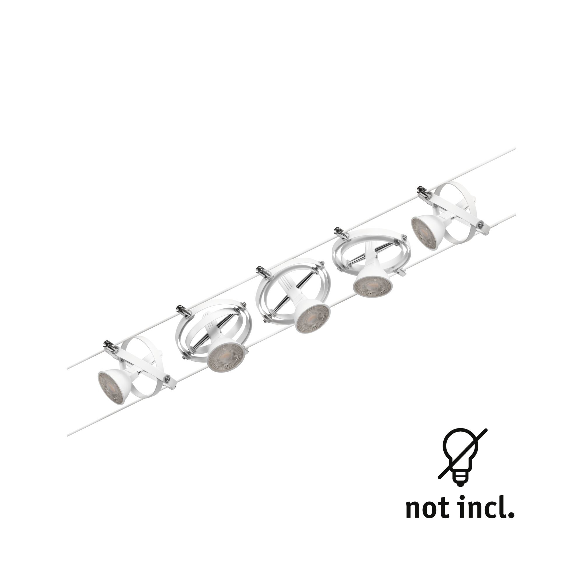 Weißer LED-Seilstrahler aus Metall mit verstellbaren Spots, moderne Beleuchtung ohne Leuchtmittel