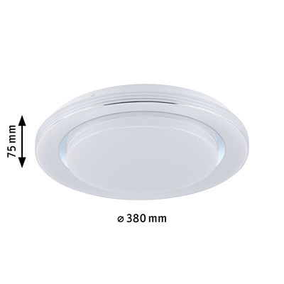 Rund hvid LED-loftslampe i plastik med 380 mm diameter og 75 mm højde