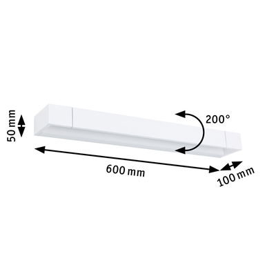 White metal LED wall or ceiling light 600 mm long with 200° swivel for modern lighting
